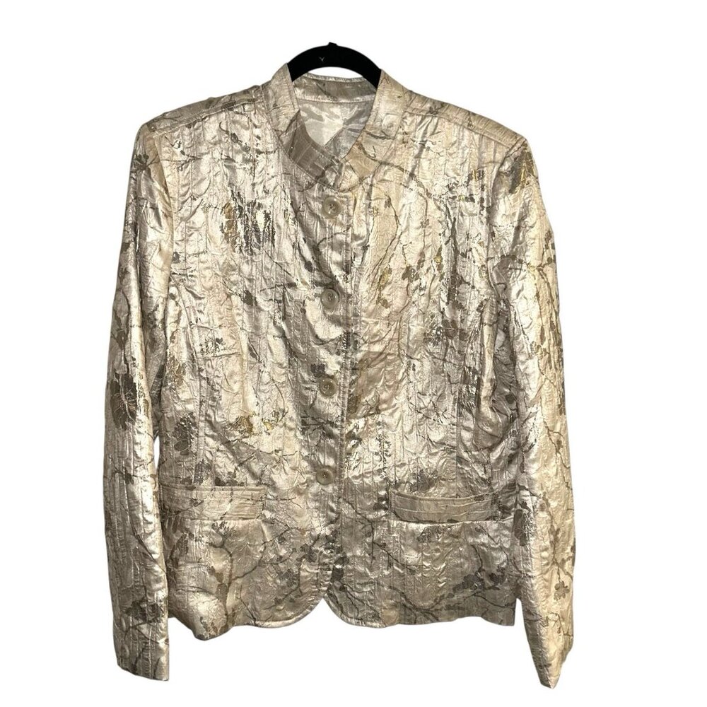 Vintage Erin London Beige Embroidered Career Holiday Blazer Jacket Size Large